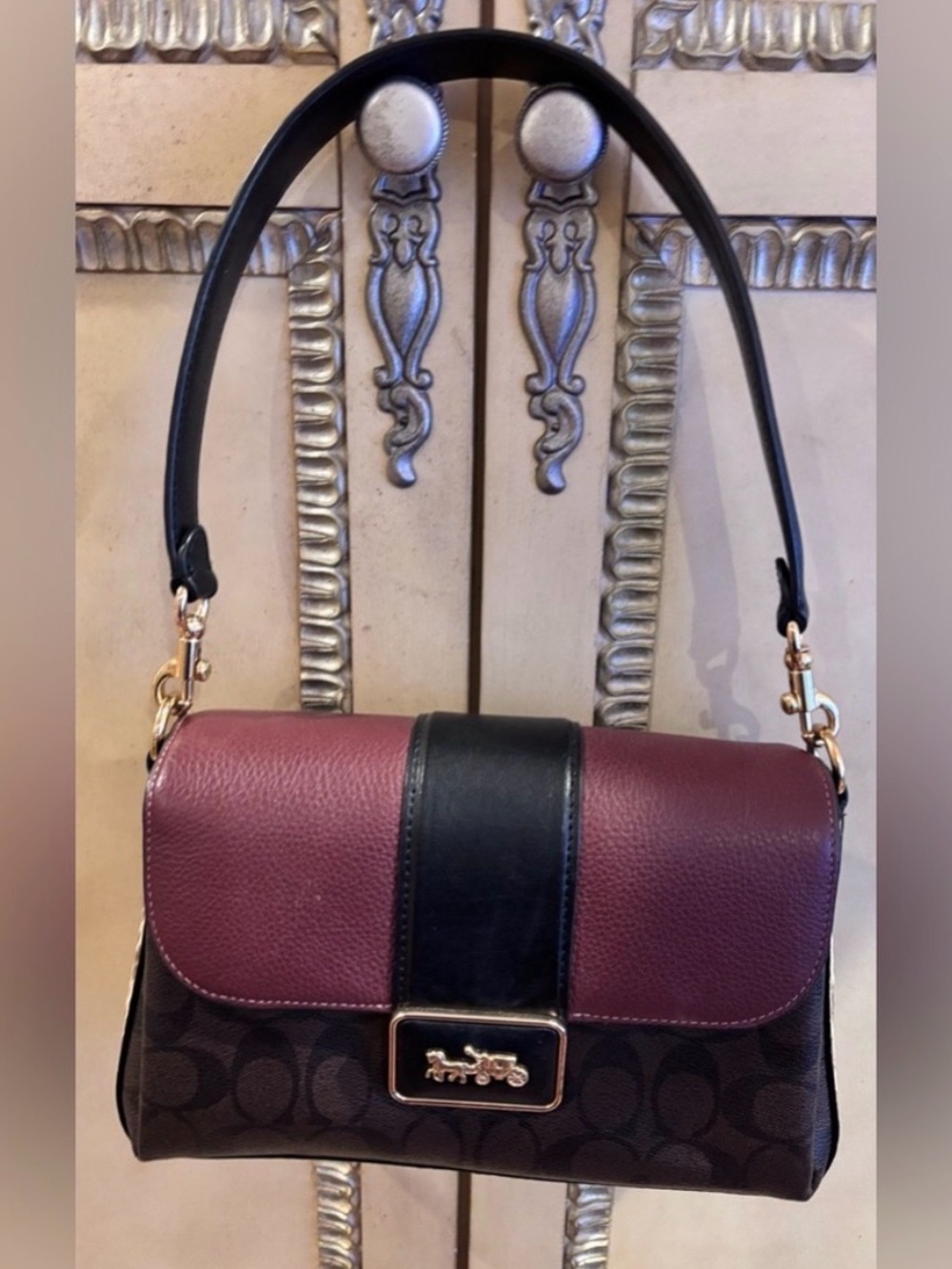 Coach Grace Oxblood and Snake Print Shoulder Bag